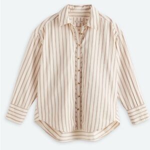 We The Free Cream and Brown Striped Button Down Shirt